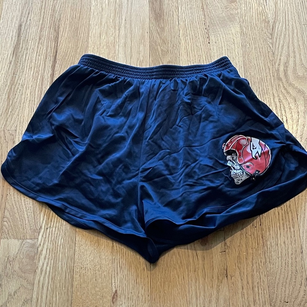 Y2K SOFFE Micro Mini Shorts Navy Top Gun Flight Helmet Skull Graphic Indie Punk
